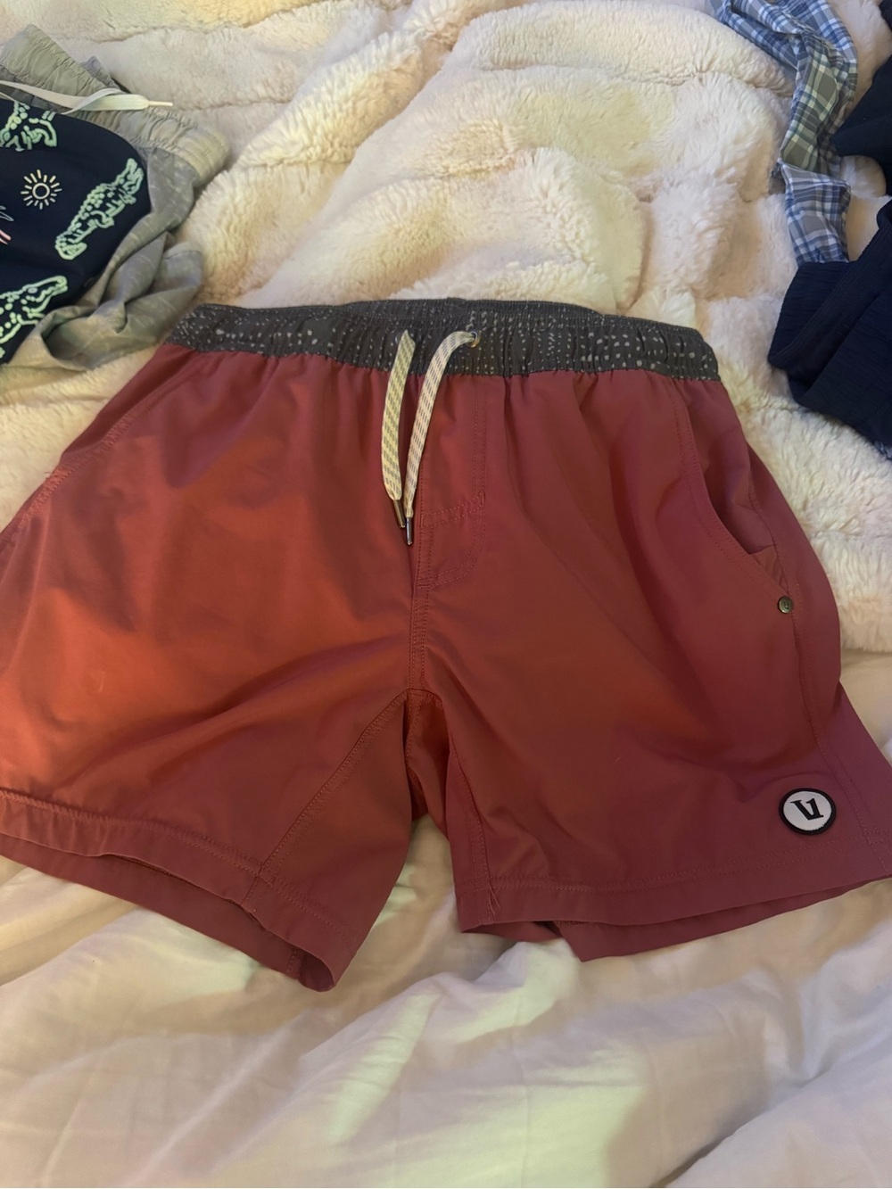 Vuori Men's Red Elastic-Waist Drawstring Shorts